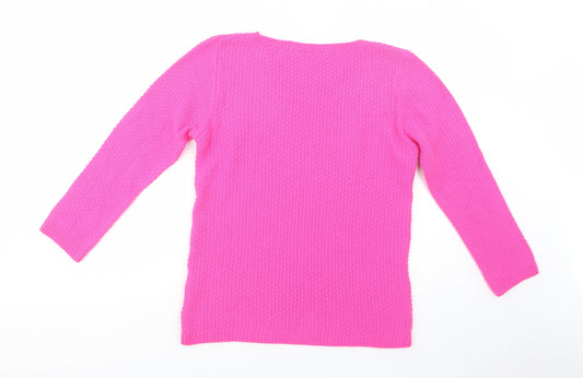 BASSINI Womens Pink Boat Neck  Acrylic Pullover Jumper Size L