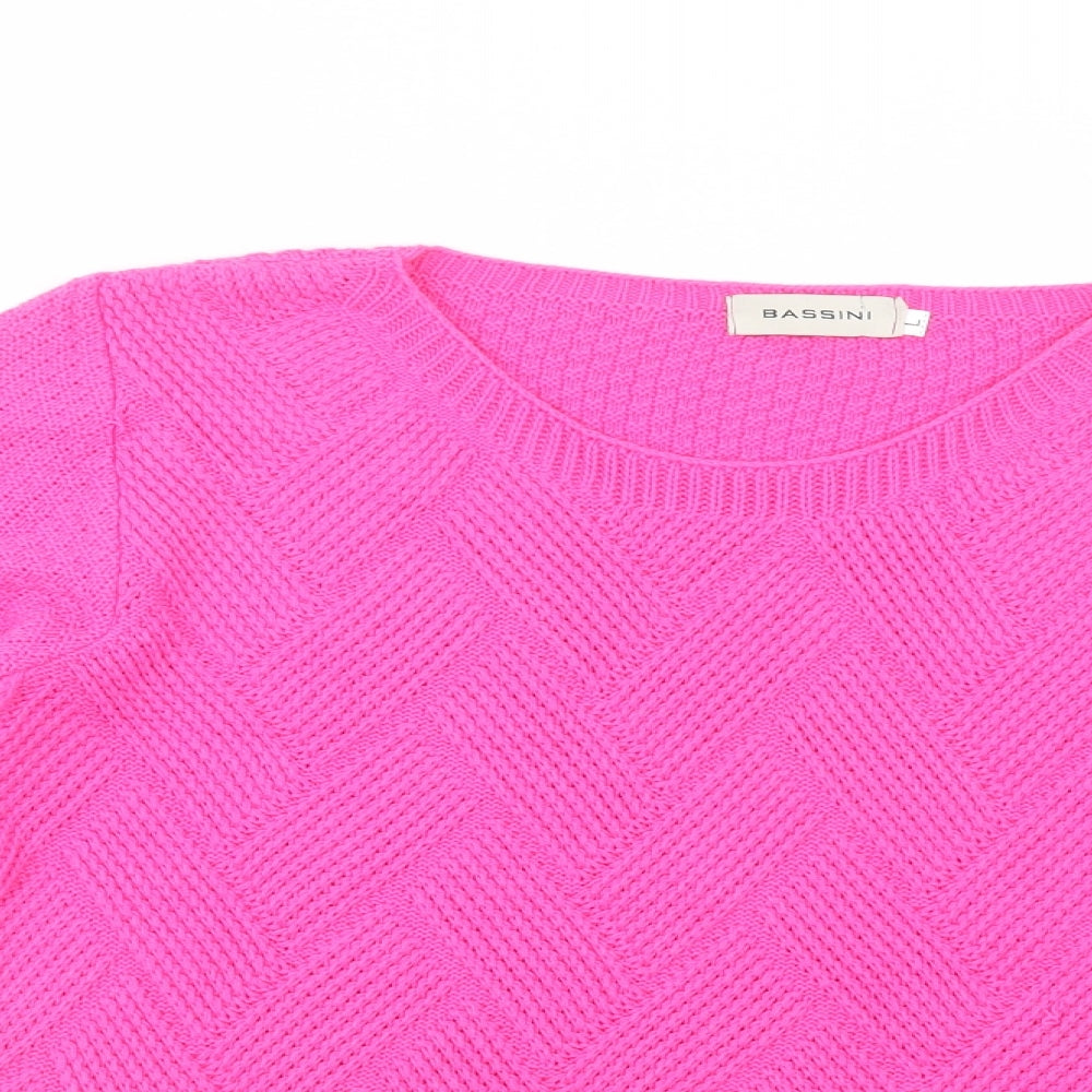BASSINI Womens Pink Boat Neck  Acrylic Pullover Jumper Size L