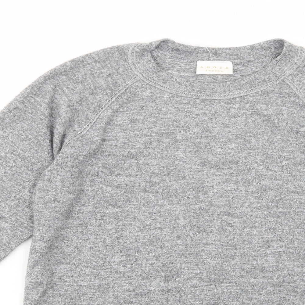 Amour London Mens Grey Crew Neck  Polyester Pullover Jumper Size S
