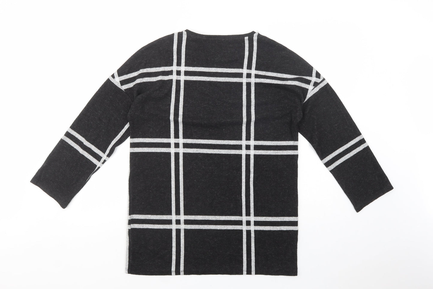 F&F Womens Black Crew Neck Plaid Polyester Tunic Jumper Size 10