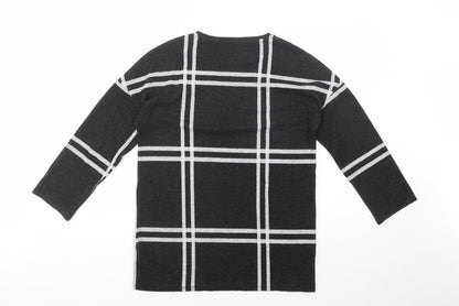 F&F Womens Black Crew Neck Plaid Polyester Tunic Jumper Size 10