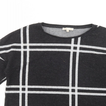 F&F Womens Black Crew Neck Plaid Polyester Tunic Jumper Size 10