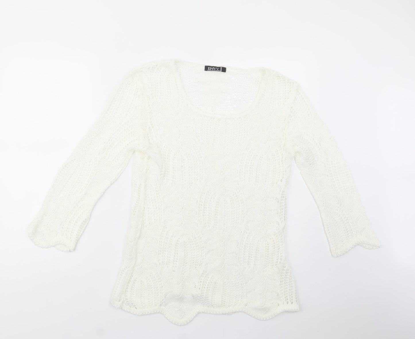 Envy Womens White Scoop Neck  Acrylic Pullover Jumper Size L