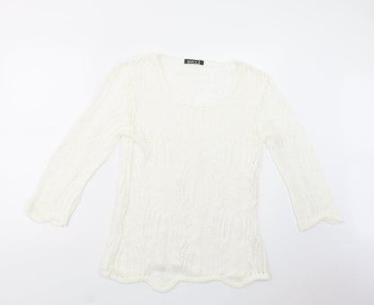 Envy Womens White Scoop Neck  Acrylic Pullover Jumper Size L