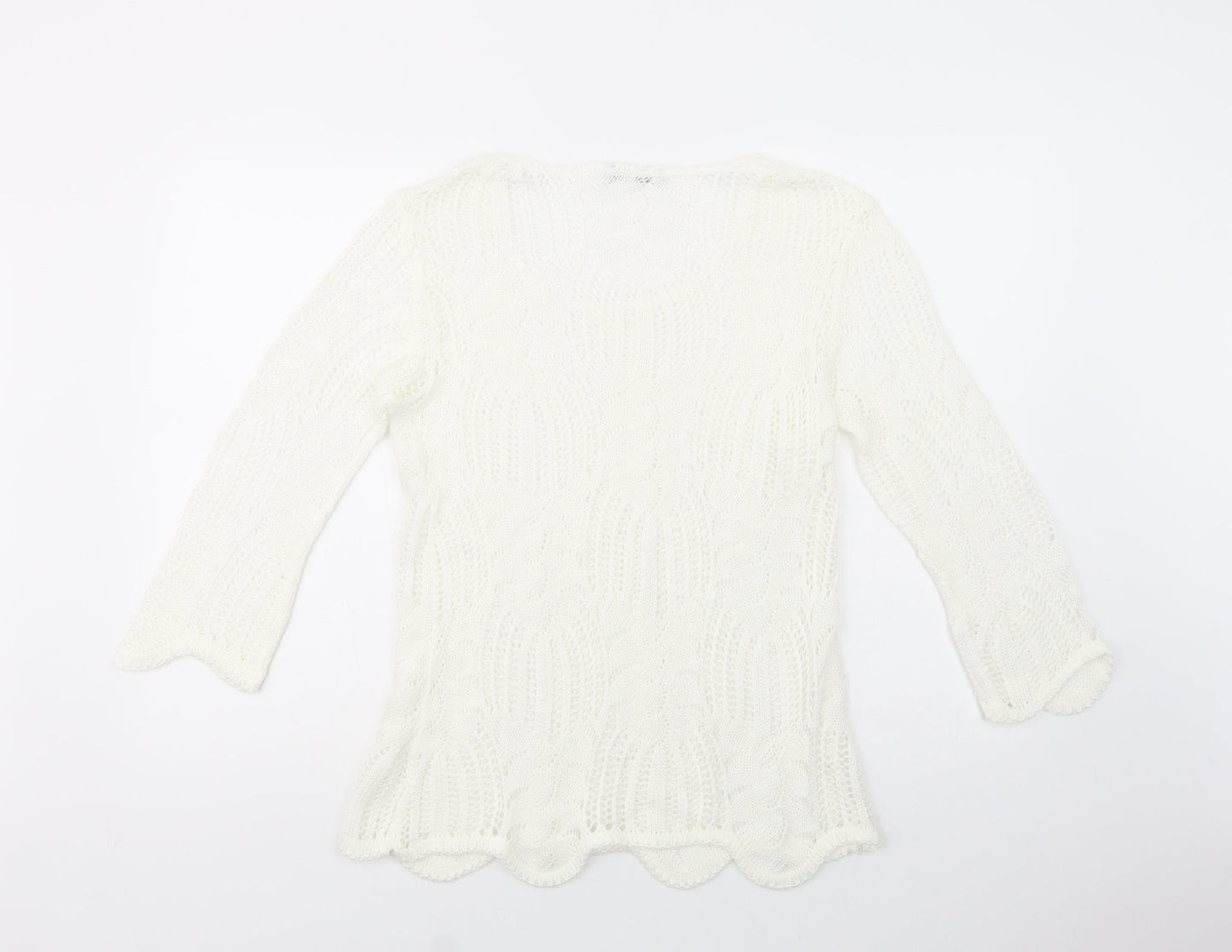 Envy Womens White Scoop Neck  Acrylic Pullover Jumper Size L