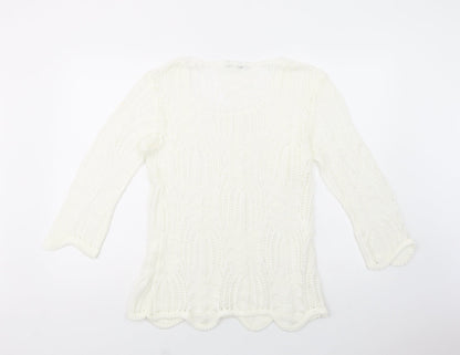 Envy Womens White Scoop Neck  Acrylic Pullover Jumper Size L