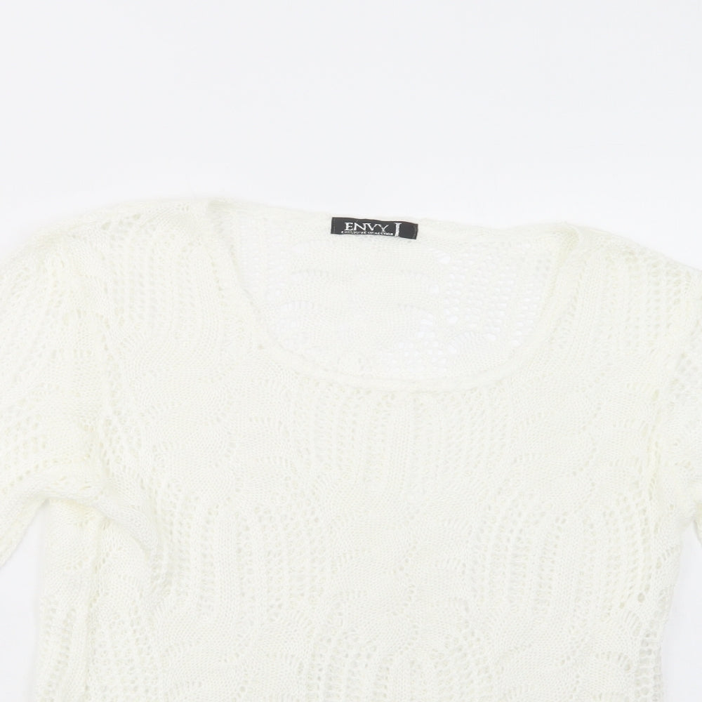 Envy Womens White Scoop Neck  Acrylic Pullover Jumper Size L