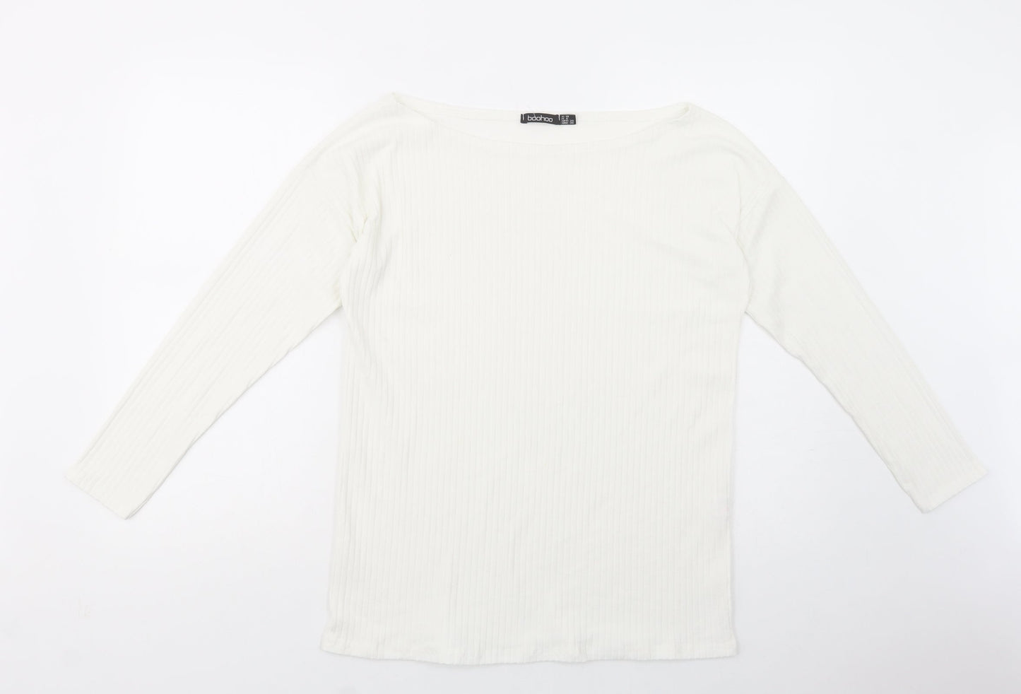 Boohoo Womens White Boat Neck  Polyester Pullover Jumper Size 10