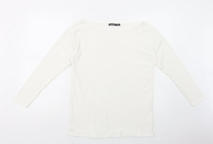 Boohoo Womens White Boat Neck  Polyester Pullover Jumper Size 10