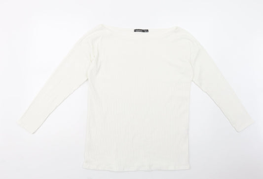 Boohoo Womens White Boat Neck  Polyester Pullover Jumper Size 10