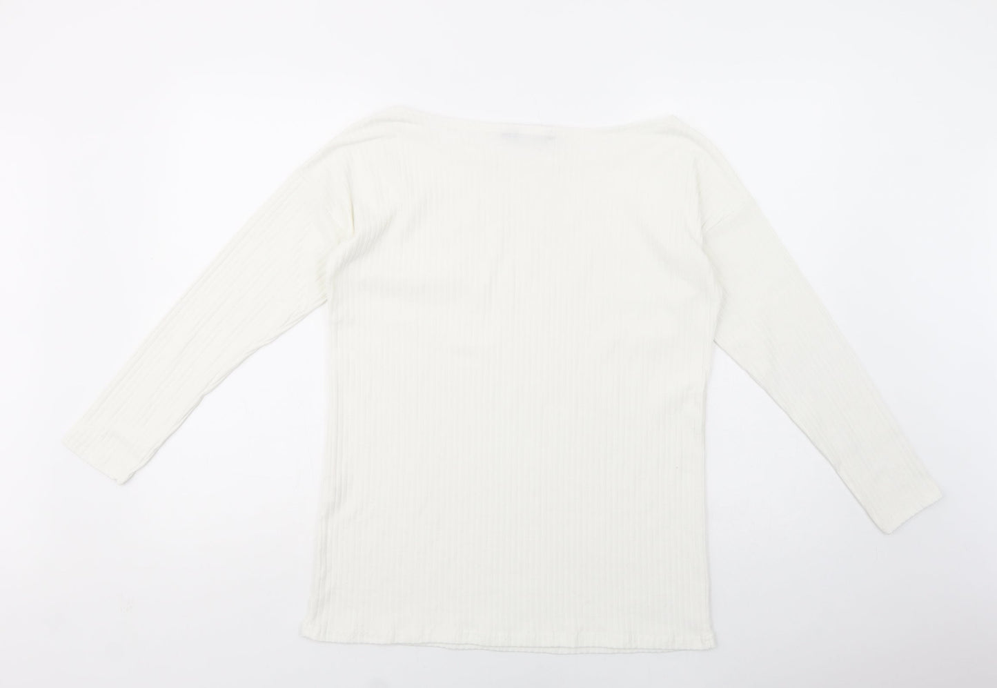 Boohoo Womens White Boat Neck  Polyester Pullover Jumper Size 10