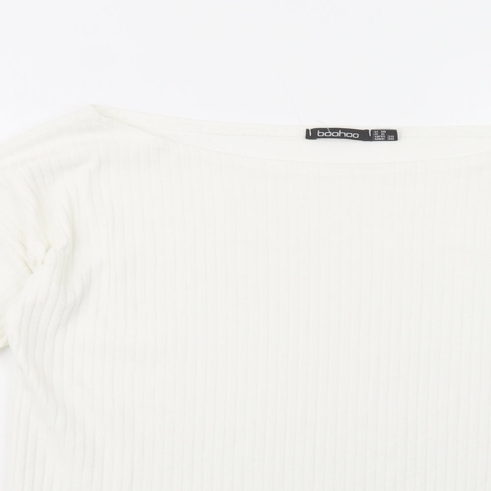 Boohoo Womens White Boat Neck  Polyester Pullover Jumper Size 10