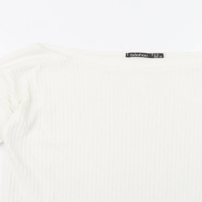 Boohoo Womens White Boat Neck  Polyester Pullover Jumper Size 10