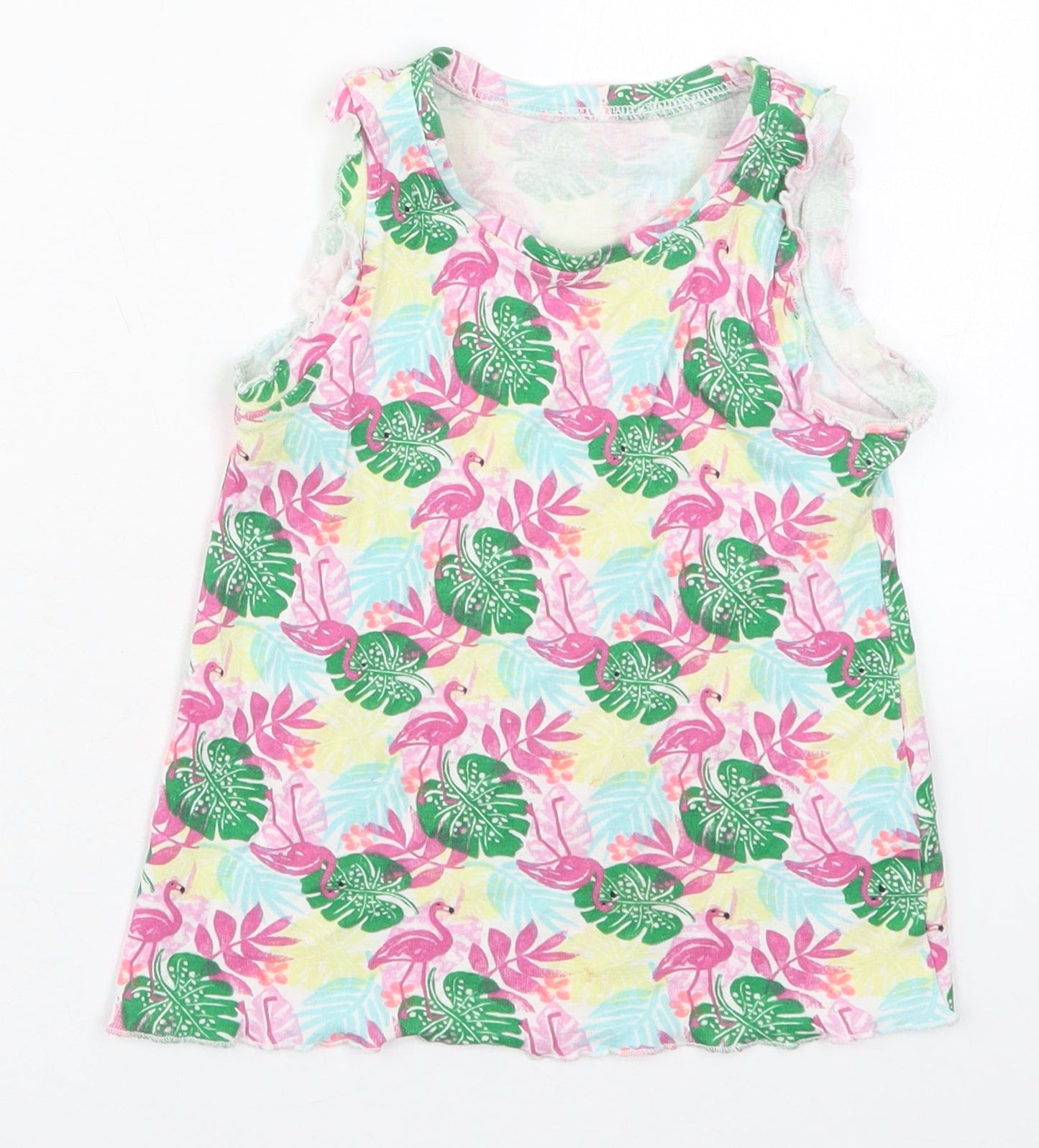Matalan Girls Multicoloured Geometric Cotton Basic Tank Size 3-4 Years Crew Neck Pullover - Flamingo Prints