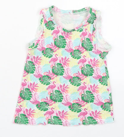 Matalan Girls Multicoloured Geometric Cotton Basic Tank Size 3-4 Years Crew Neck Pullover - Flamingo Prints