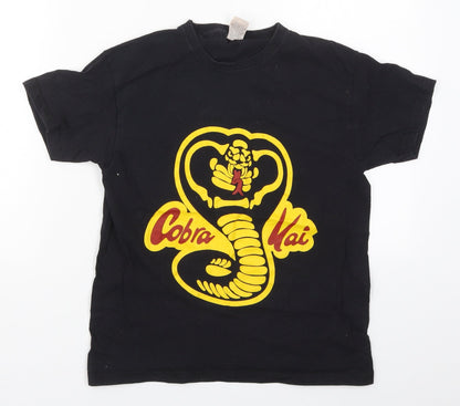 Fruit of the Loom Boys Black  Cotton Basic T-Shirt Size 9-10 Years Crew Neck Pullover - Cobra Kai