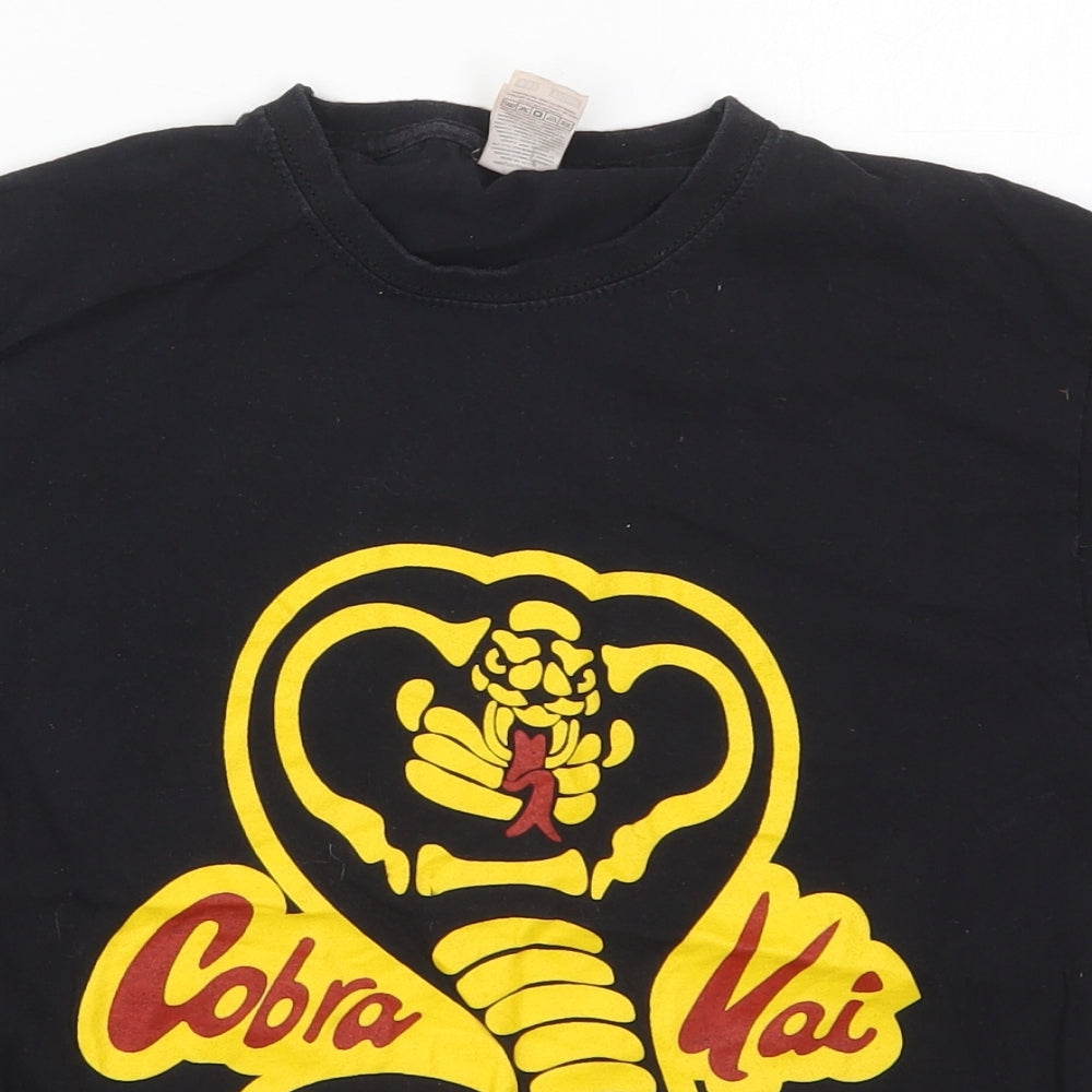 Fruit of the Loom Boys Black  Cotton Basic T-Shirt Size 9-10 Years Crew Neck Pullover - Cobra Kai