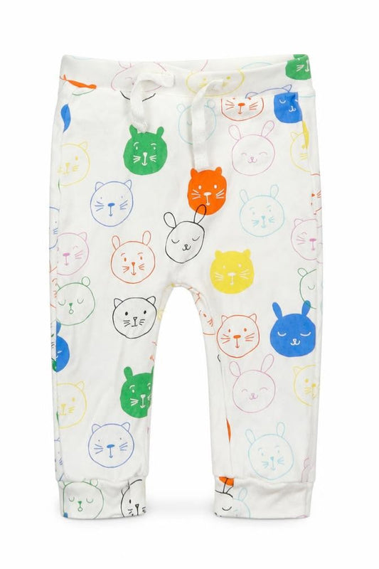 George Baby White  Cotton Sweatpants Trousers Size 6-9 Months  Drawstring - Cats Rabbits
