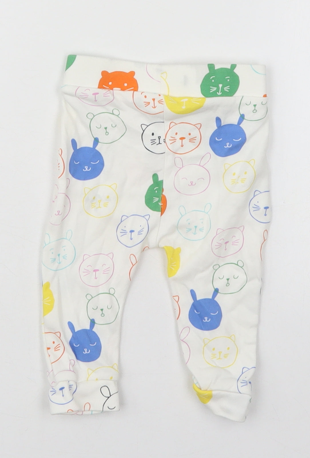 George Baby White  Cotton Sweatpants Trousers Size 6-9 Months  Drawstring - Cats Rabbits