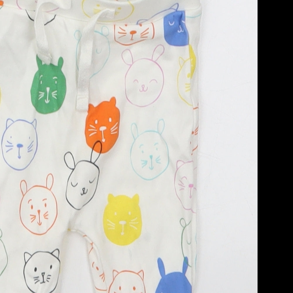 George Baby White  Cotton Sweatpants Trousers Size 6-9 Months  Drawstring - Cats Rabbits