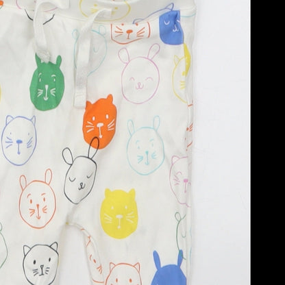 George Baby White  Cotton Sweatpants Trousers Size 6-9 Months  Drawstring - Cats Rabbits