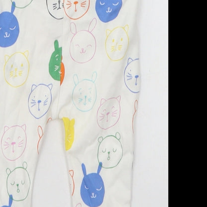 George Baby White  Cotton Sweatpants Trousers Size 6-9 Months  Drawstring - Cats Rabbits