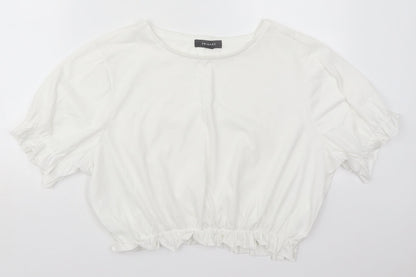 Primark Womens White  Polyester Cropped T-Shirt Size 22 Crew Neck