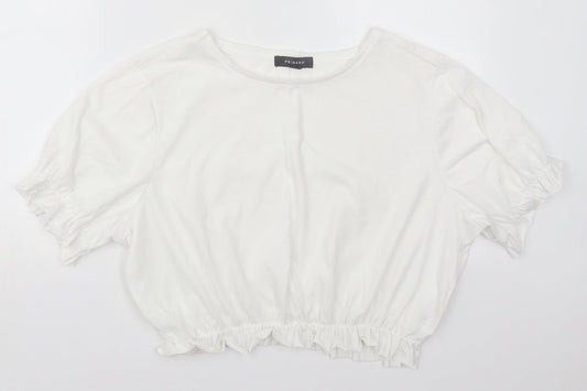 Primark Womens White  Polyester Cropped T-Shirt Size 22 Crew Neck