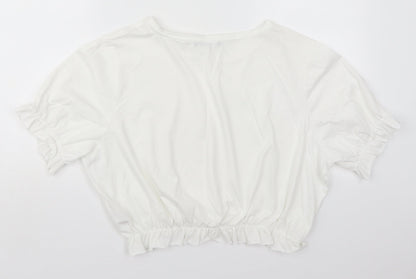 Primark Womens White  Polyester Cropped T-Shirt Size 22 Crew Neck