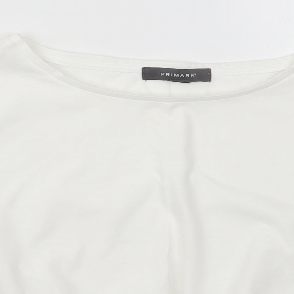 Primark Womens White  Polyester Cropped T-Shirt Size 22 Crew Neck