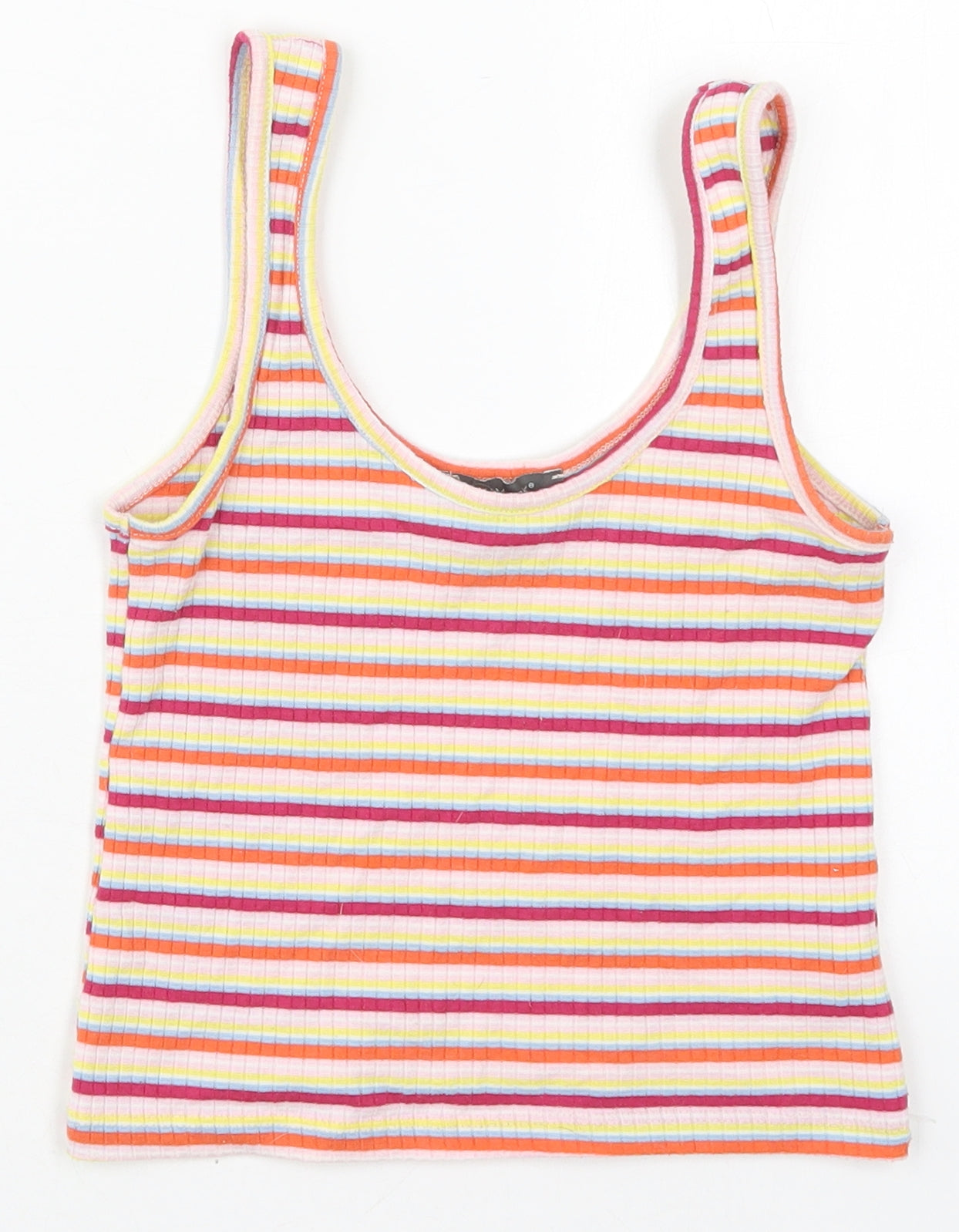 Primark Womens Pink Striped Polyester Cropped Tank Size 8 Scoop Neck