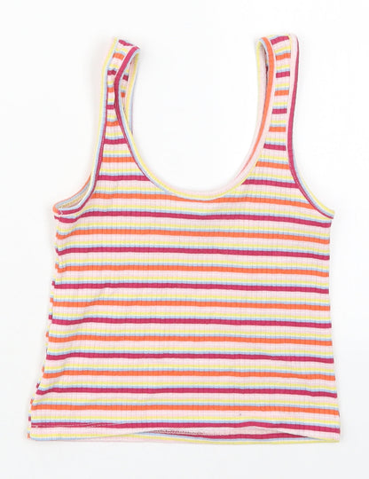 Primark Womens Pink Striped Polyester Cropped Tank Size 8 Scoop Neck