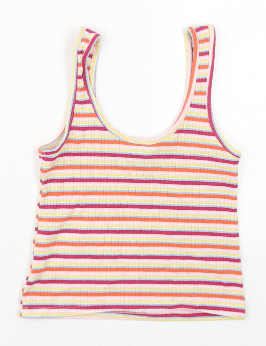 Primark Womens Pink Striped Polyester Cropped Tank Size 8 Scoop Neck