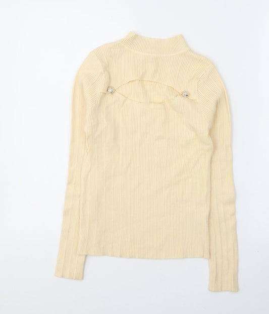Womens UK Size M Cherry Koko Beige Jersey Blouse