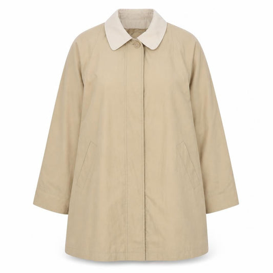 Front view of Holmewood women’s beige overcoat coat, size UK 14, button