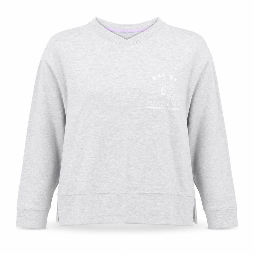 Front view of Lefties women’s grey cotton pullover sweatshirt, size S, pullover - ray of sunshine