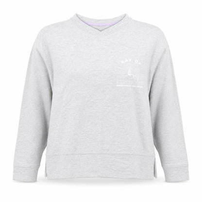 Front view of Lefties women’s grey cotton pullover sweatshirt, size S, pullover - ray of sunshine