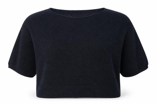 Front view of RJR.John Rocha women’s blue boat neck acrylic jumper, size UK 20