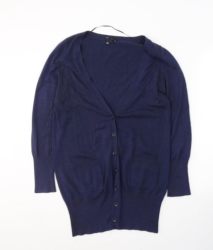 H&M Womens Blue  Acrylic Jersey Button-Up Size M V-Neck