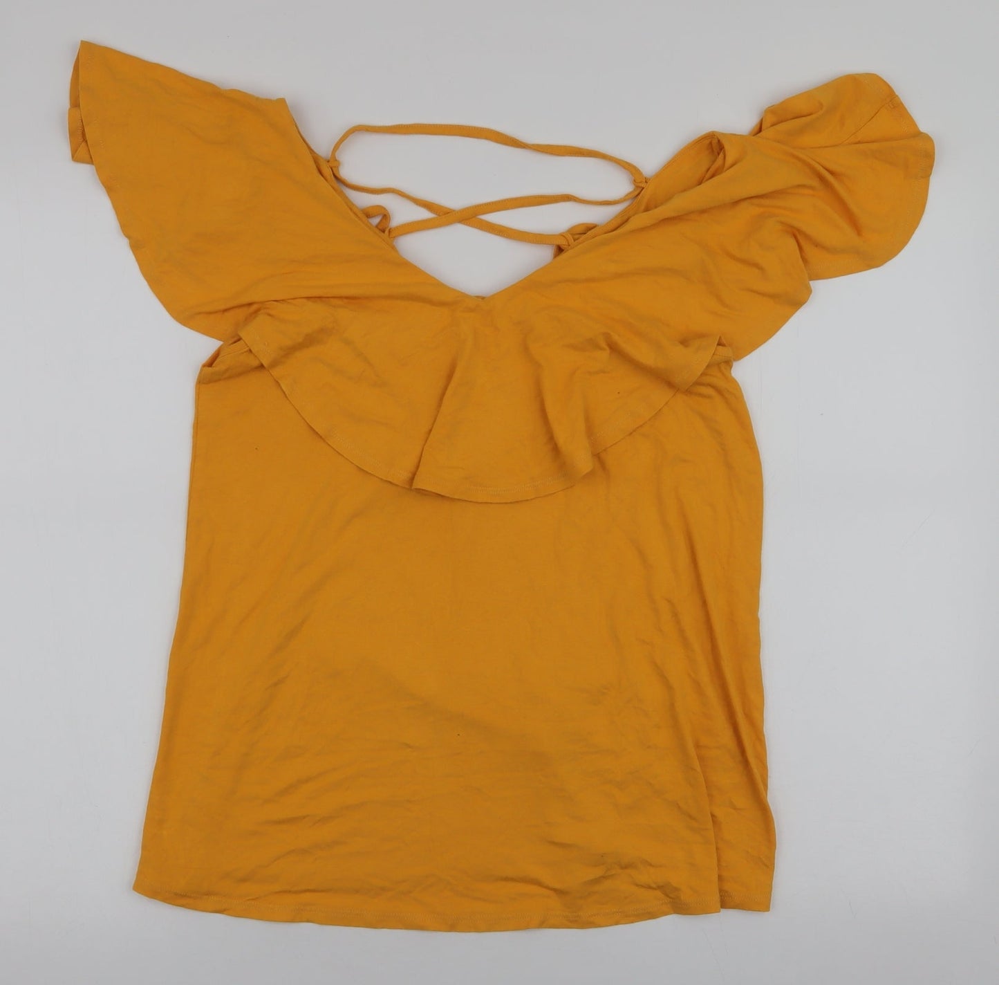 George Womens Yellow  Viscose Jersey Blouse Size 10 V-Neck - Tie detail on back