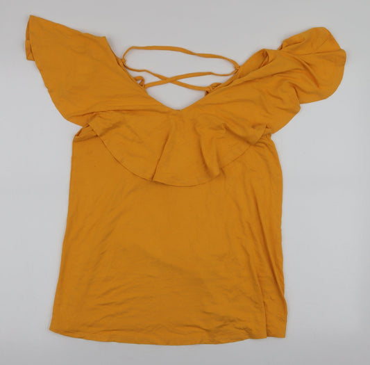 George Womens Yellow  Viscose Jersey Blouse Size 10 V-Neck - Tie detail on back