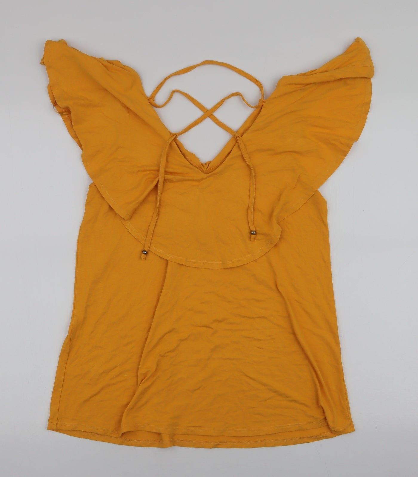 George Womens Yellow  Viscose Jersey Blouse Size 10 V-Neck - Tie detail on back