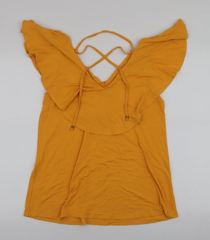 George Womens Yellow  Viscose Jersey Blouse Size 10 V-Neck - Tie detail on back