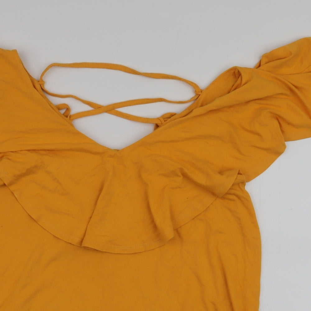 George Womens Yellow  Viscose Jersey Blouse Size 10 V-Neck - Tie detail on back