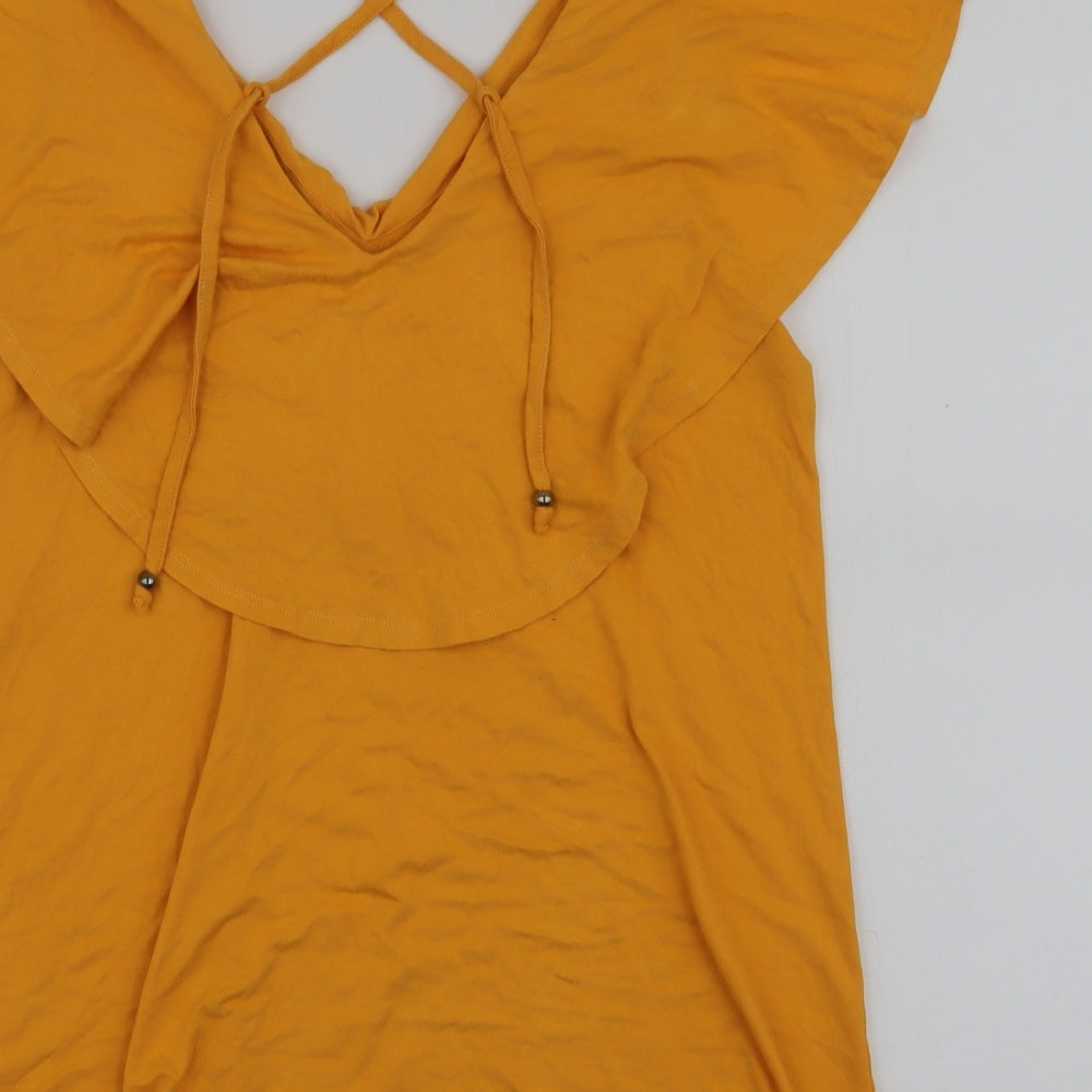 George Womens Yellow  Viscose Jersey Blouse Size 10 V-Neck - Tie detail on back