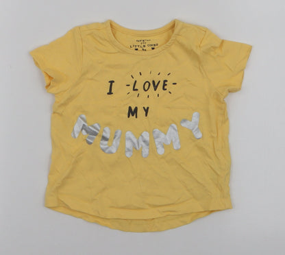 F&F Boys Yellow  Cotton Jersey T-Shirt Size 9-12 Months Round Neck Snap - I love my mummy