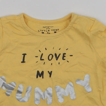 F&F Boys Yellow  Cotton Jersey T-Shirt Size 9-12 Months Round Neck Snap - I love my mummy