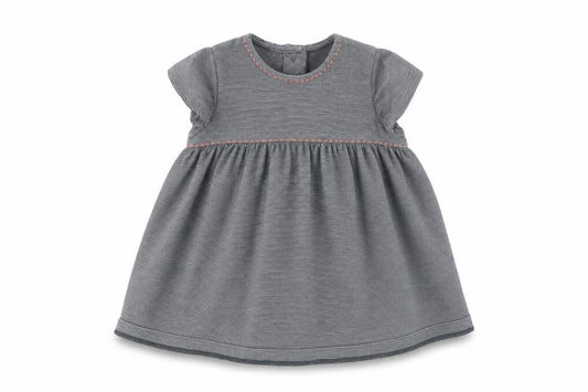 NEXT Girls Grey Striped 100% Cotton Skater Dress  Size 0-3 Months  Round Neck Button