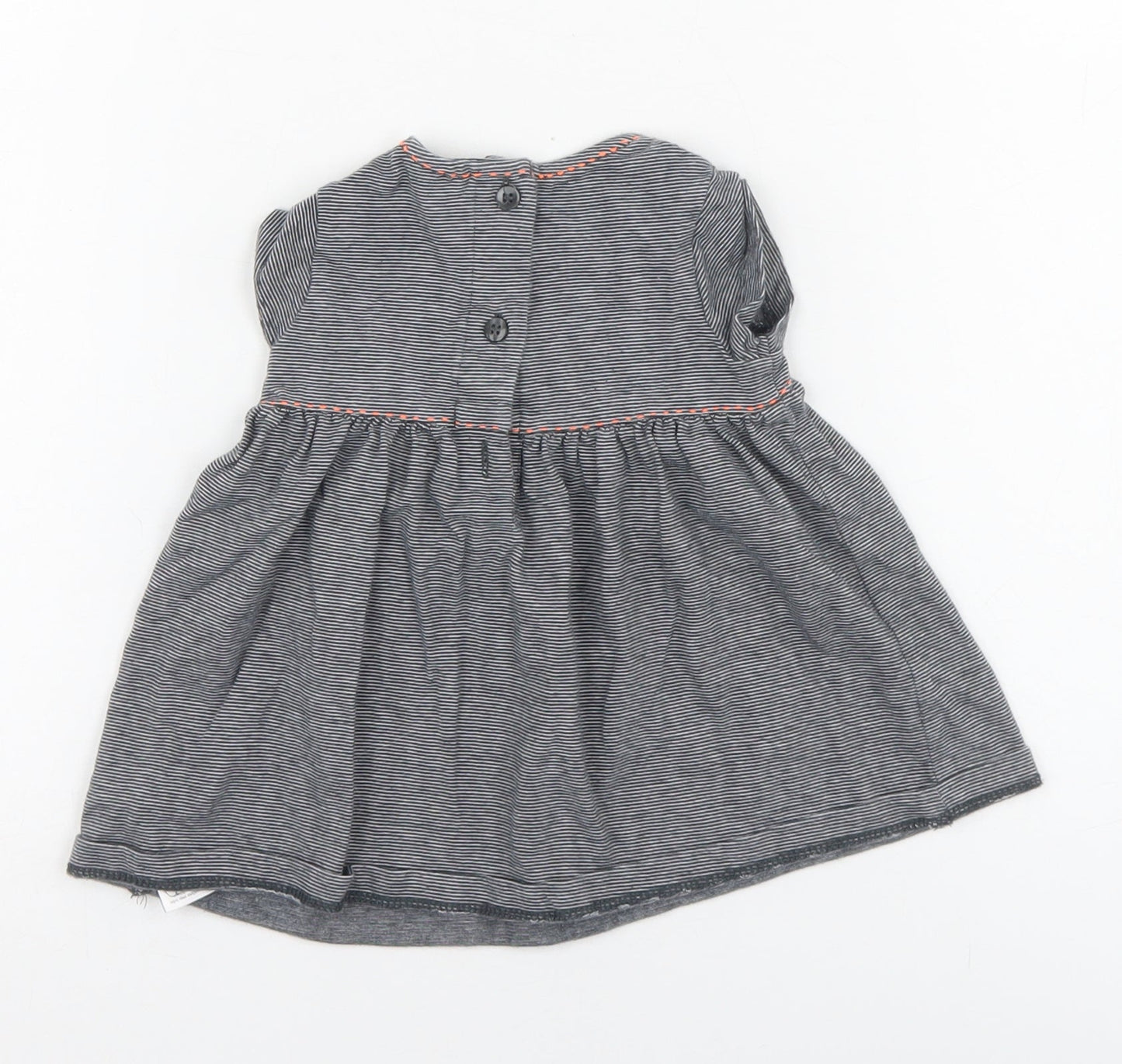 NEXT Girls Grey Striped 100% Cotton Skater Dress  Size 0-3 Months  Round Neck Button