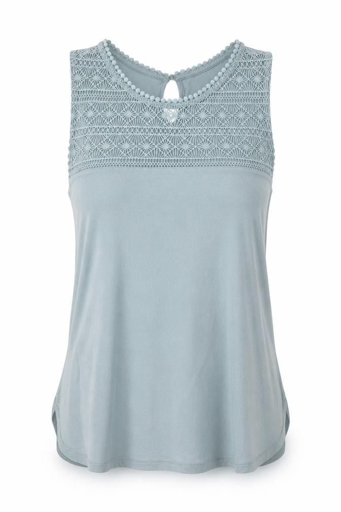 Front view of H&M women’s blue viscose jersey blouse, size XS, round neck